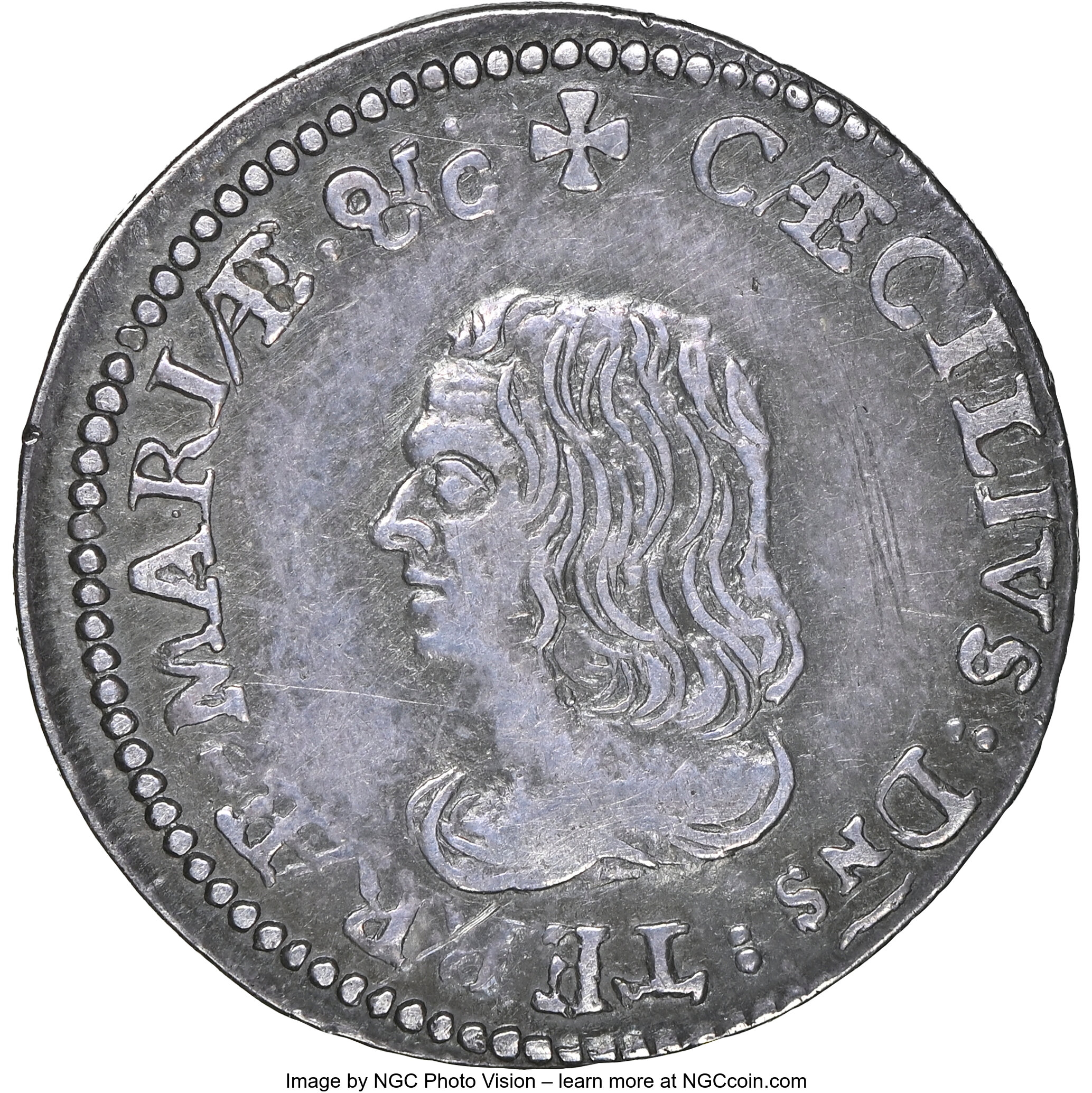 image for: (1659) Lord Baltimore Fourpence XF45 NGC. Hodder 1-A, W-1010, R.6....