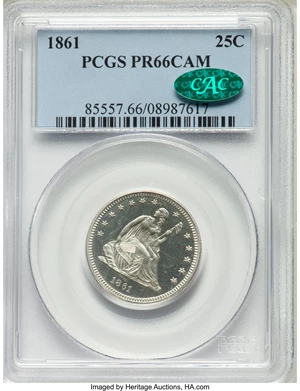 image for: 1861 25C PR66 Cameo PCGS. CAC....