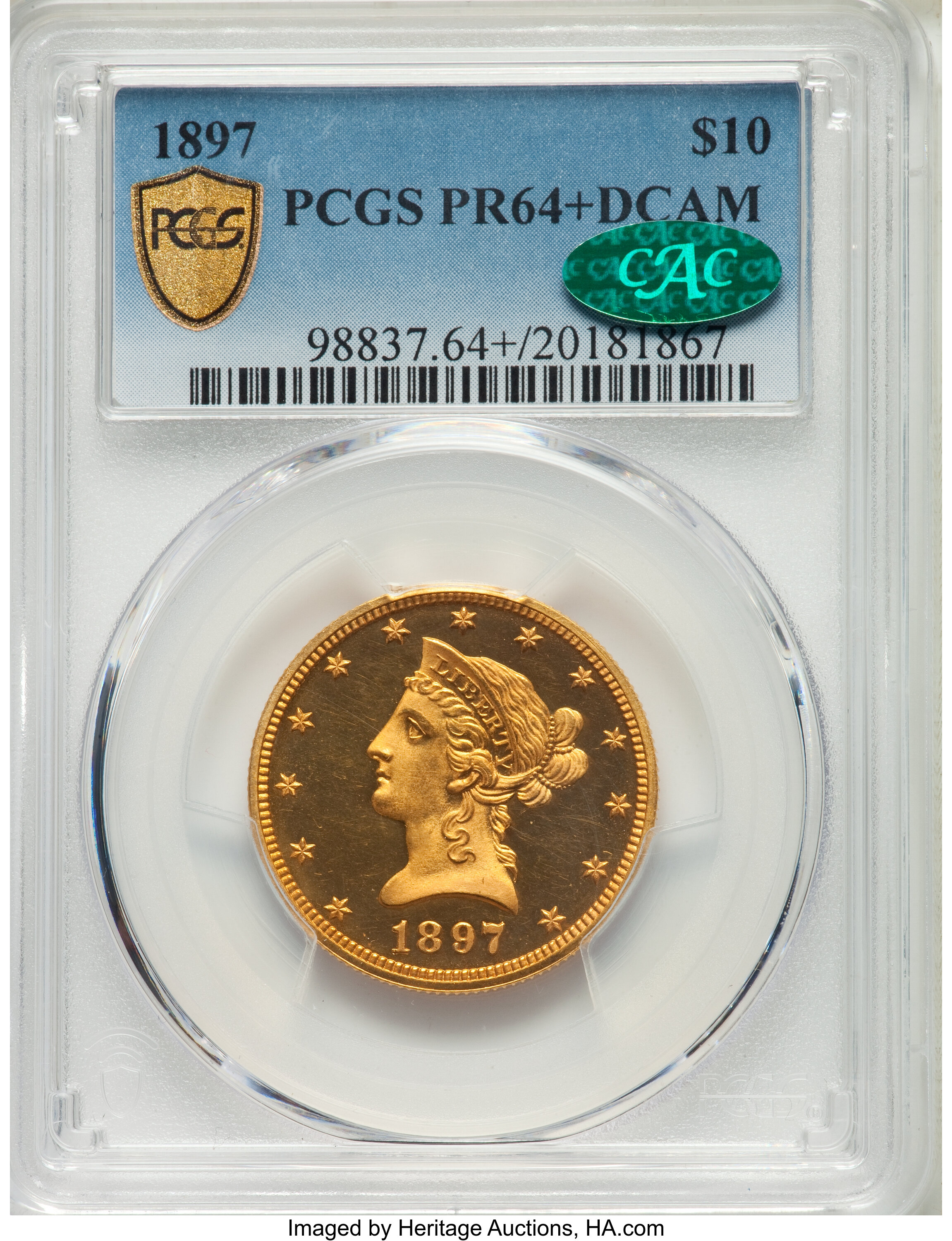 image for: 1897 $10 PR64+ Deep Cameo PCGS. CAC. JD-1, High R.5....