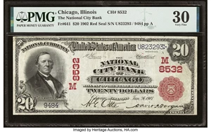 image for: Chicago, IL - $20 1902 Red Seal Fr. 641 The National City Bank Ch. # (M)8532 PMG Very Fine 30....
