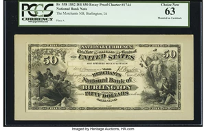 image for: Burlington, IA - $50 1882 Date Back Proofs Fr. 558 The Merchants NB Ch. # 1744 PCGS Choice New 63....