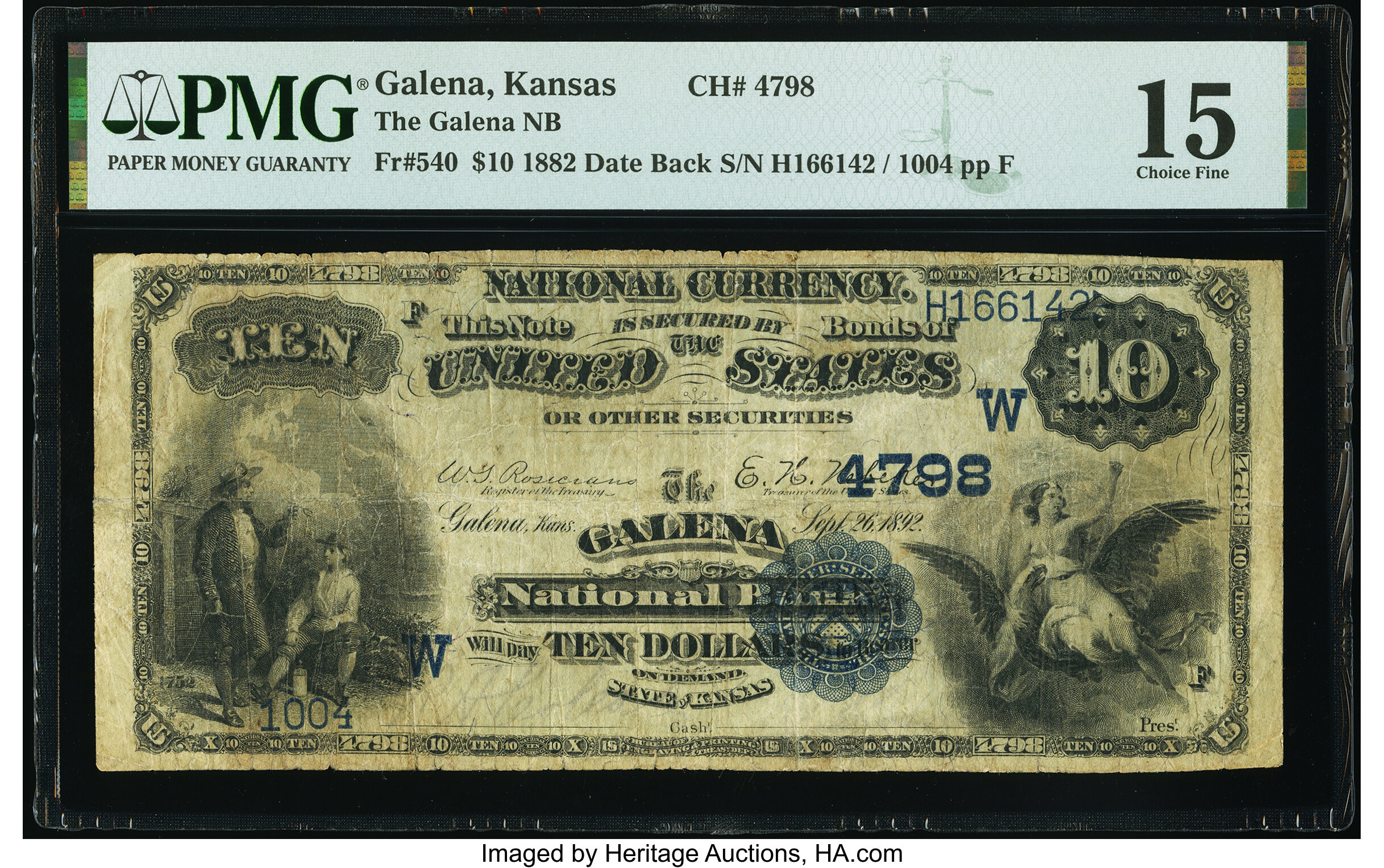 image for: Galena, KS - $10 1882 Date Back Fr. 540 The Galena National Bank Ch. # (W)4798 PMG Choice Fine 15....
