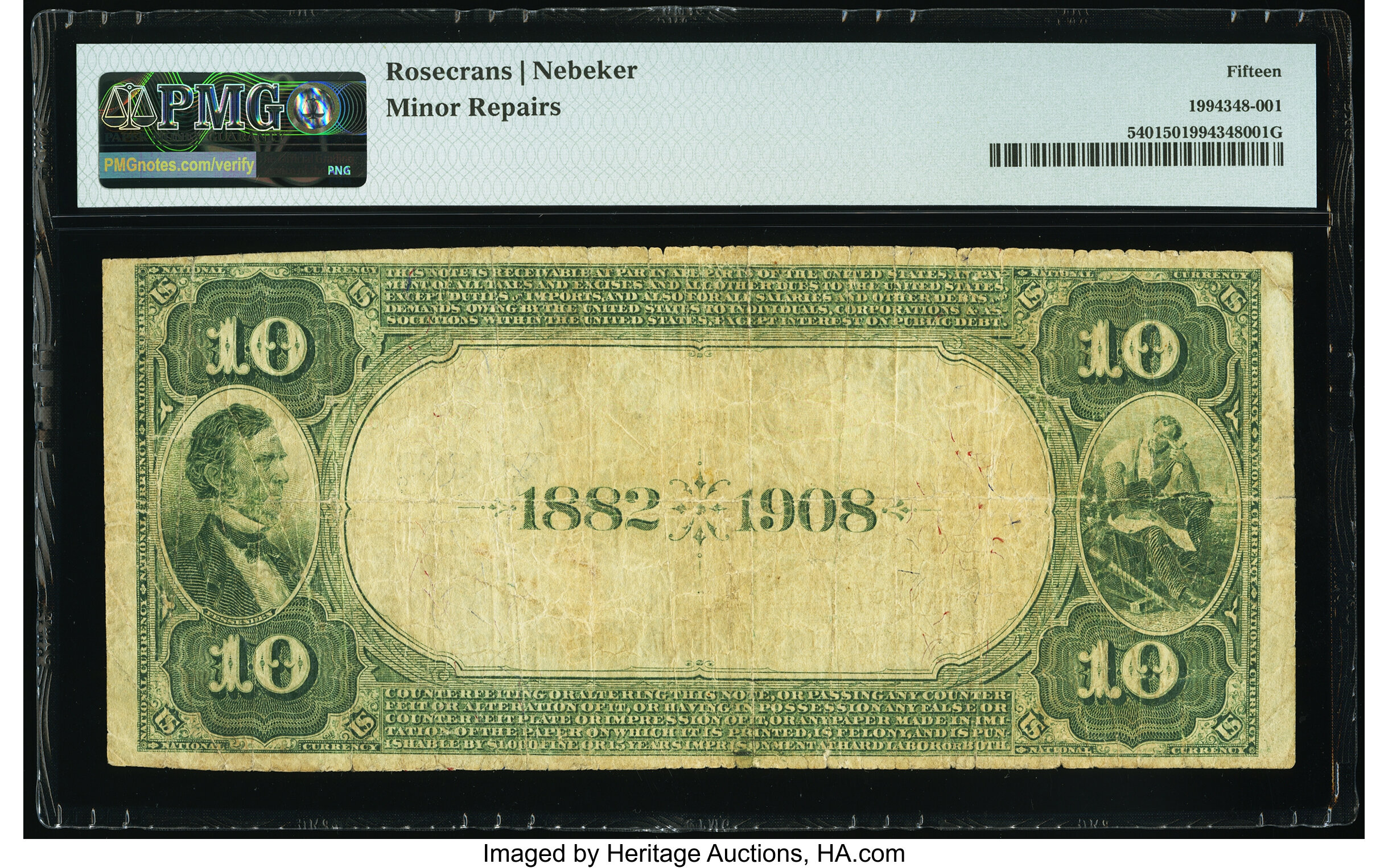 image for: Galena, KS - $10 1882 Date Back Fr. 540 The Galena National Bank Ch. # (W)4798 PMG Choice Fine 15....