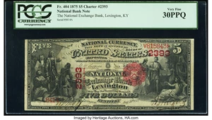 image for: Lexington, KY - $5 1875 Fr. 404 The National Exchange Bank Ch. # 2393 PCGS Very Fine 30PPQ....