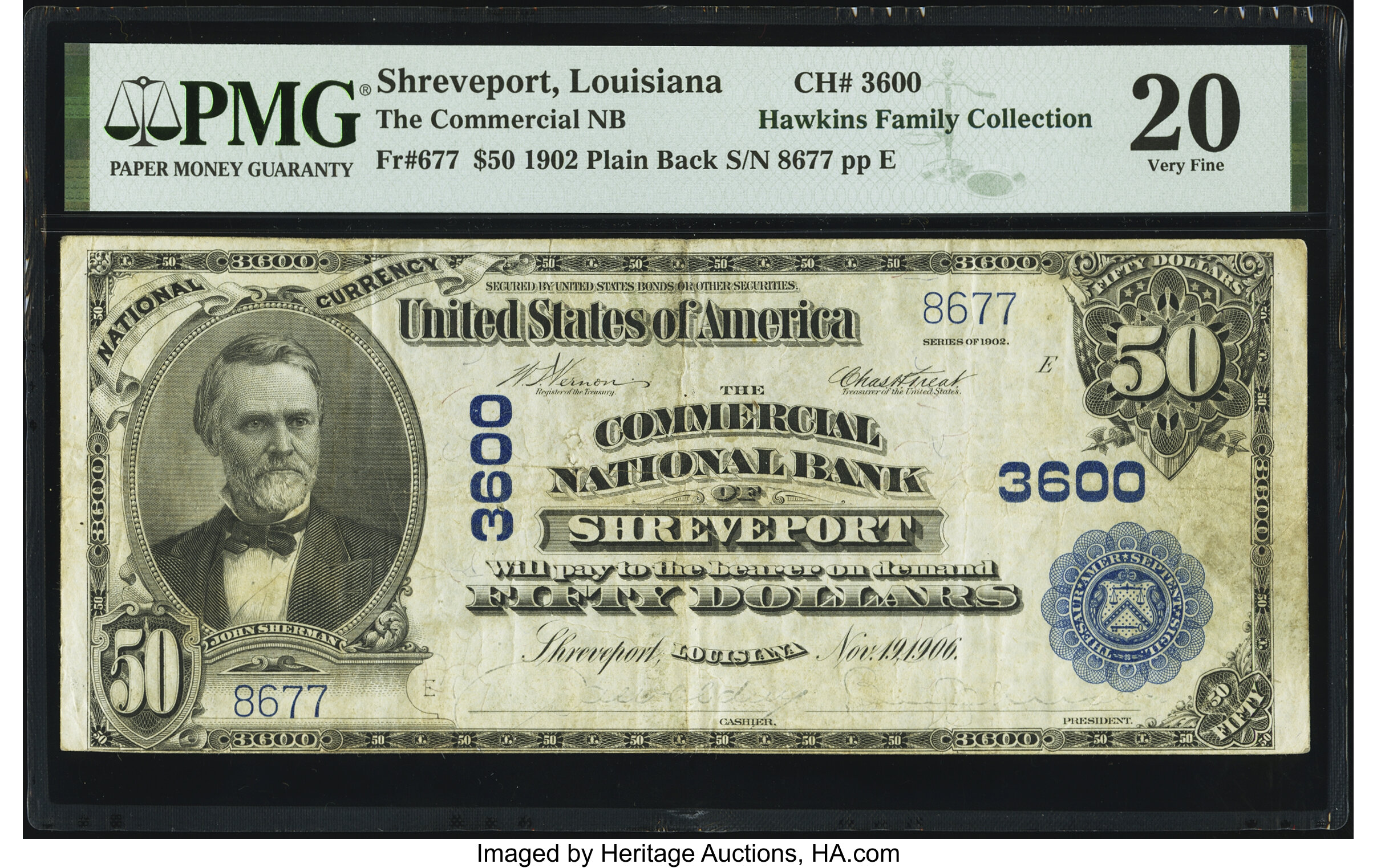 image for: Shreveport, LA - $50 1902 Plain Back Fr. 677 The Commercial National Bank Ch. # 3600 PMG Very Fine 20....
