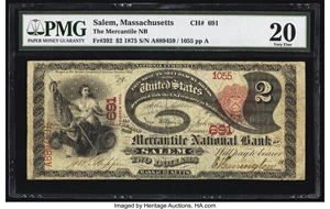 image for: Salem, MA - $2 1875 Fr. 392 The Mercantile National Bank Ch. # 691 PMG Very Fine 20....