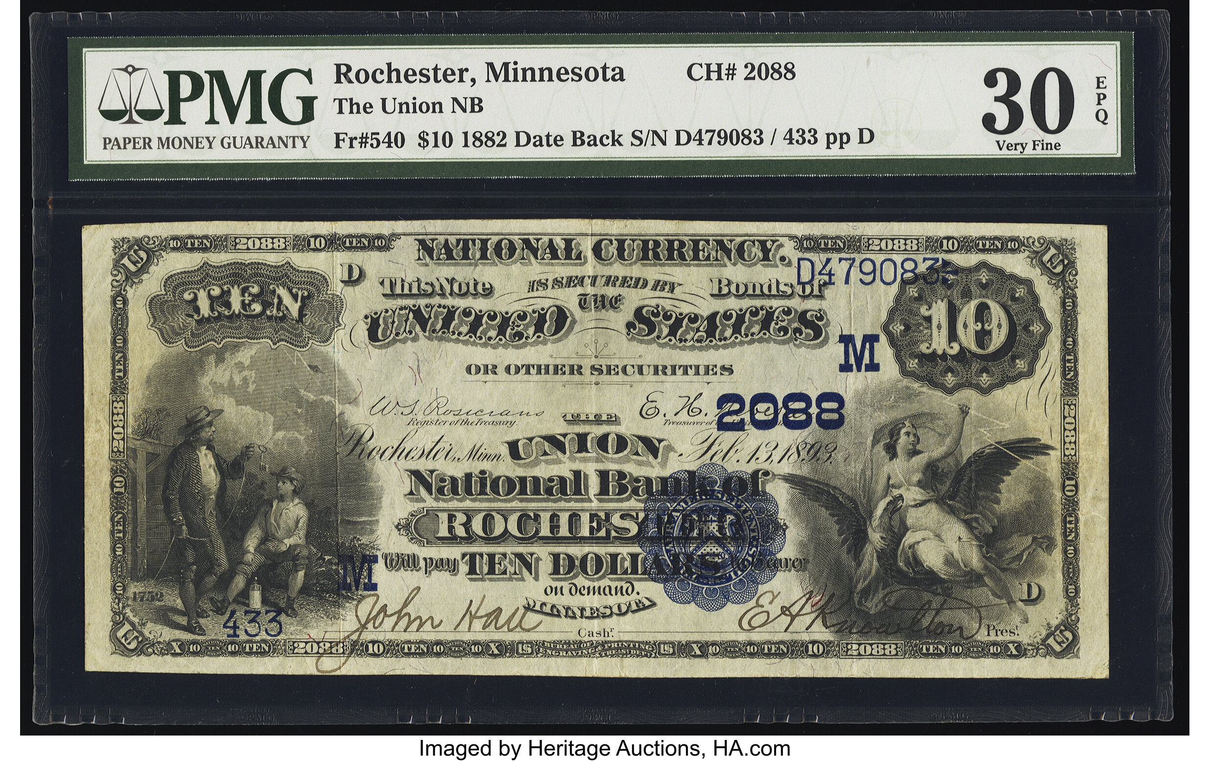 image for: Rochester, MN - $10 1882 Date Back Fr. 540 The Union National Bank Ch. # (M)2088 PMG Very Fine 30 EPQ....