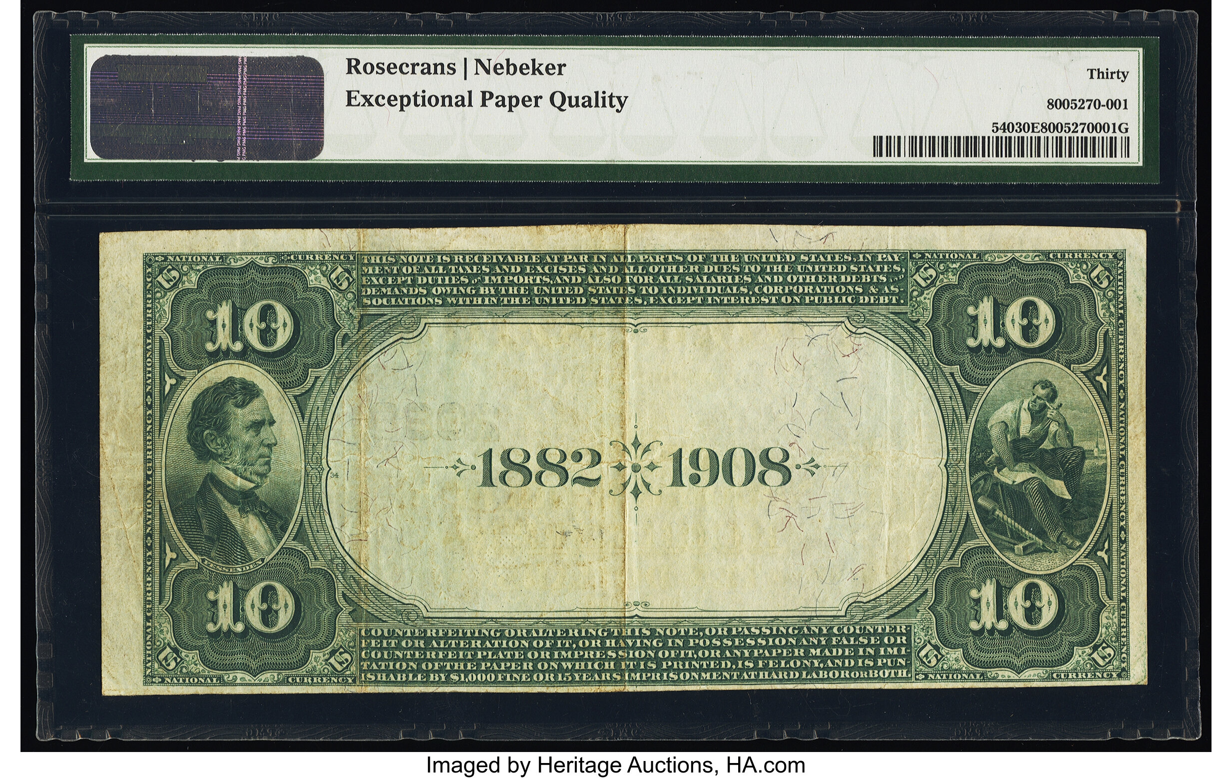 image for: Rochester, MN - $10 1882 Date Back Fr. 540 The Union National Bank Ch. # (M)2088 PMG Very Fine 30 EPQ....