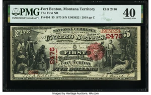image for: Fort Benton, MT - $5 1875 Fr. 404 The First National Bank Ch. # 2476 PMG Extremely Fine 40....