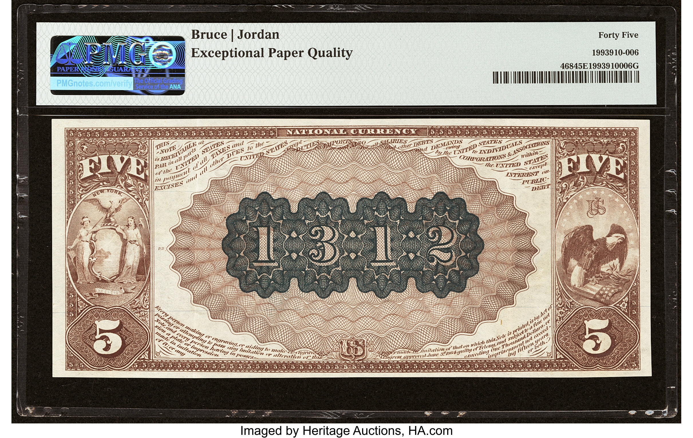 image for: Poughkeepsie, NY - $5 1882 Brown Back Fr. 468 The Farmers & Manufacturers National Bank Ch. # 1312 PMG Choice Extremely Fine 4...