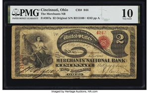 image for: Cincinnati, OH - $2 Original Fr. 387a The Merchants National Bank Ch. # 844 PMG Very Good 10....