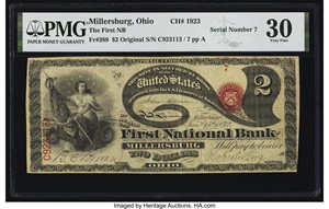 image for: Millersburg, OH - $2 Original Fr. 389 The First National Bank Ch. # 1923 PMG Very Fine 30....