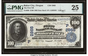 image for: Baker City, OR - $100 1902 Date Back Fr. 689 The First National Bank Ch. # (P)2865 PMG Very Fine 25....