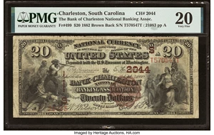 image for: Charleston, SC - $20 1882 Brown Back Fr. 499 The Bank of Charleston National Banking Assoc Ch. # (S)2044 PMG Very Fine 20....