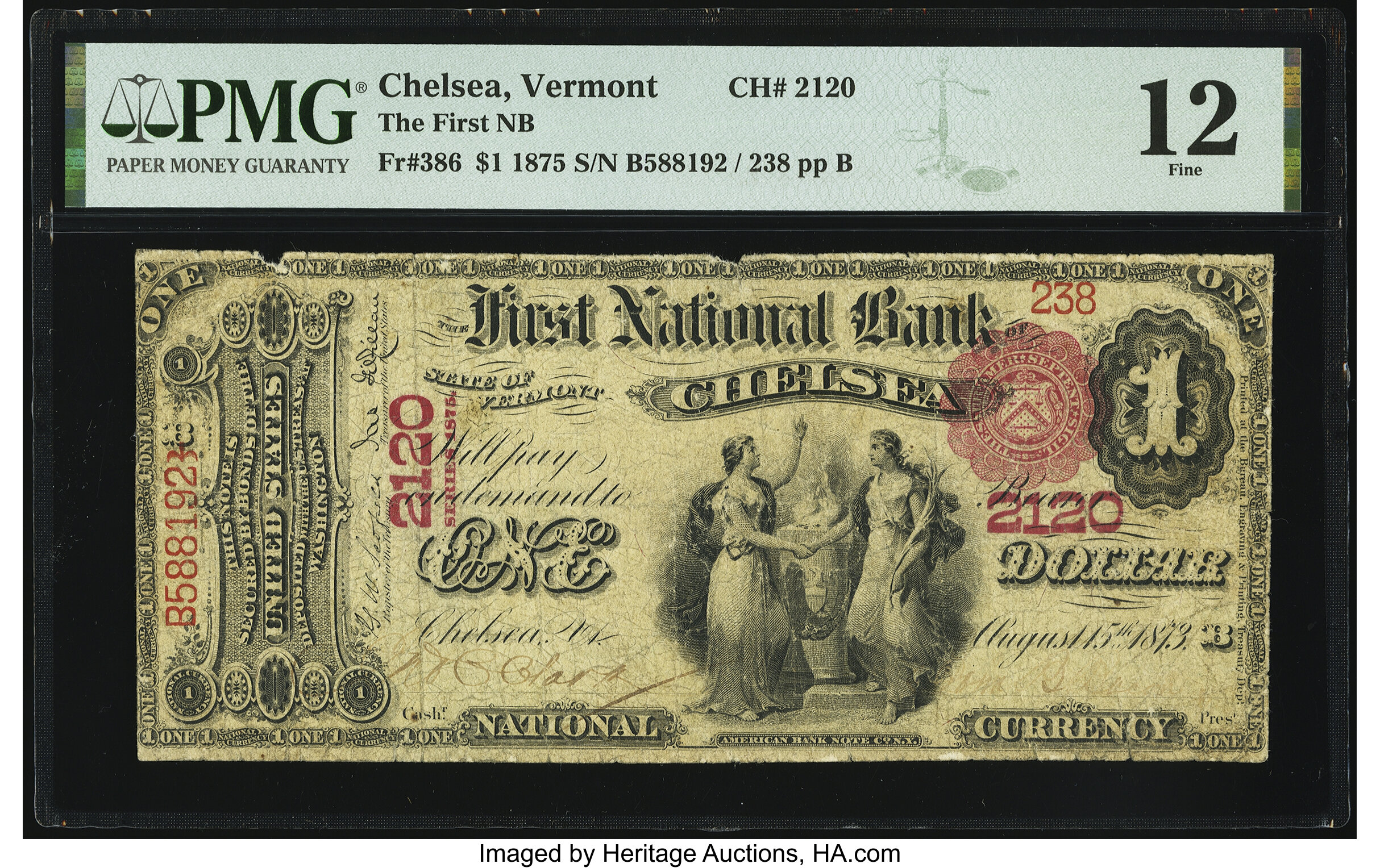 image for: Chelsea, VT - $1 1875 Fr. 386 The First National Bank Ch. # 2120 PMG Fine 12....