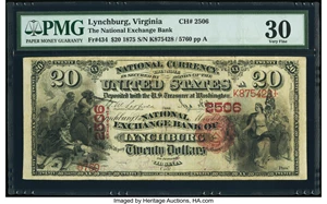 image for: Lynchburg, VA - $20 1875 Fr. 434 The National Exchange Bank Ch. # 2506 PMG Very Fine 30....