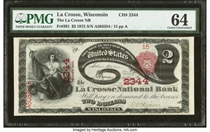 image for: La Crosse, WI - $2 1875 Fr. 391 The La Crosse National Bank Ch. # 2344 PMG Choice Uncirculated 64....