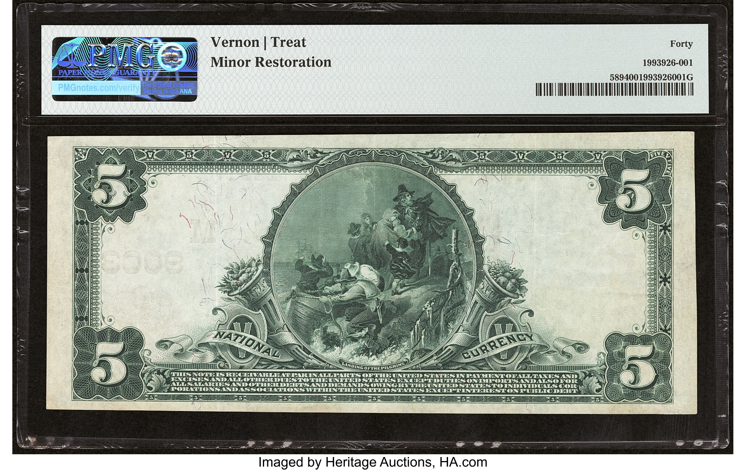 image for: Serial Number 2 Watertown, WI - $5 1902 Red Seal Fr. 589 The Merchants National Bank Ch. # (M)9003 PMG Extremely Fine 40....