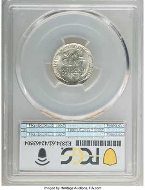 image for: 1956 1C Lincoln Cent -- Double Denomination on a Struck Dime, Struck Through Scrap Obverse -- MS62 PCGS....