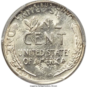 image for: 1956 1C Lincoln Cent -- Double Denomination on a Struck Dime, Struck Through Scrap Obverse -- MS62 PCGS....