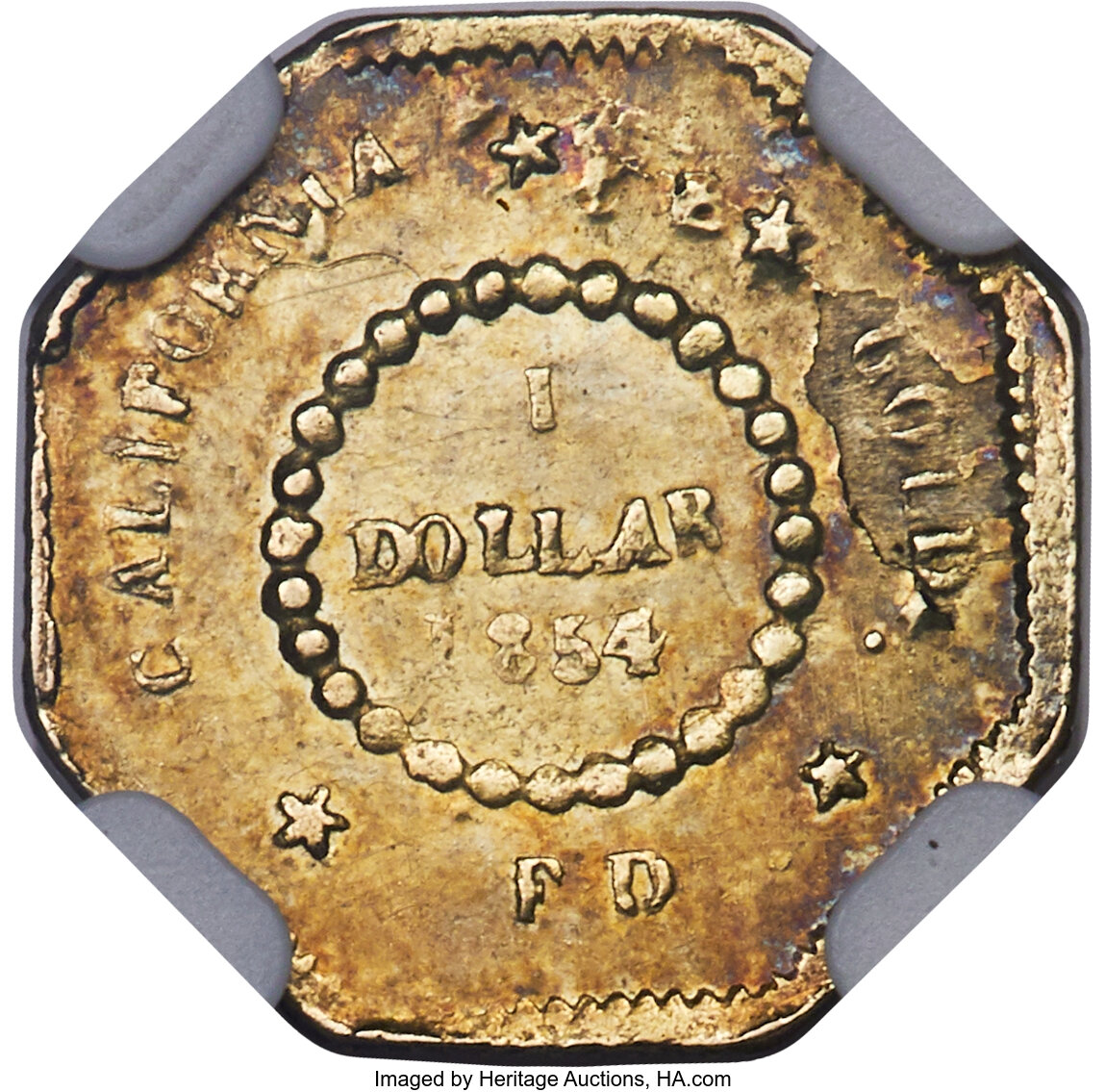 image for: 1854 $1 Liberty Octagonal 1 Dollar, BG-507, High R.6, AU58 NGC. Ex: The Storck Collection. A rare die marriage. The reverse...