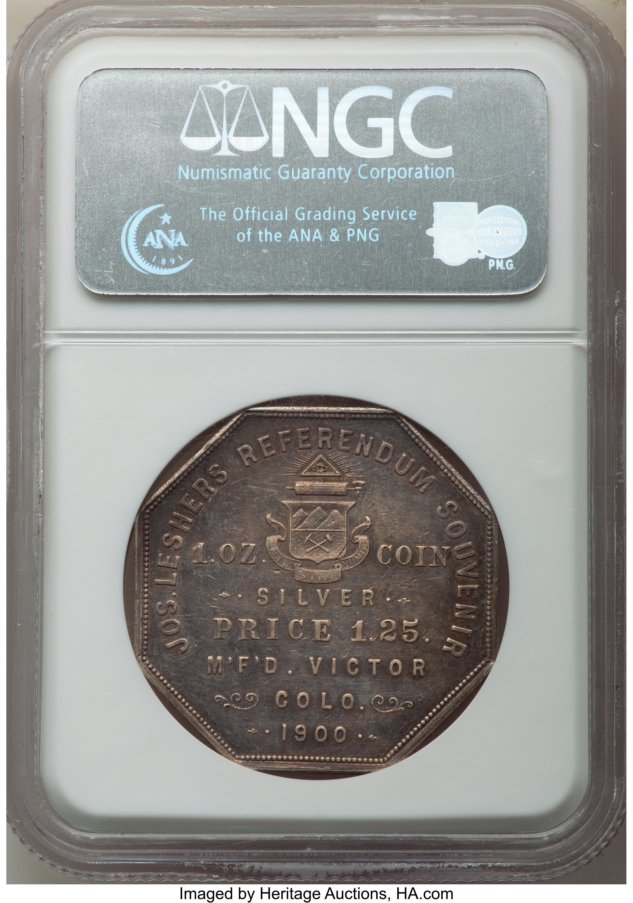 image for: 1900 $1 Lesher Dollar, A.B. Bumstead, Type Two, Serial #, Silver, Z-3, HK-789, R.5, AU50 NGC. NGC Census: (5/25). PCGS Popu...