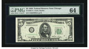 image for: Fr. 1961-G $5 1950 Wide Federal Reserve Note. PMG Choice Uncirculated 64....