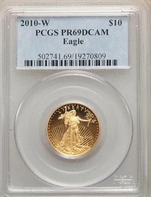 image for: 2010-W $10 Quarter-Ounce Gold Eagle PR69 Deep Cameo PCGS. PCGS Population: (2196/1414). NGC Census: (189/1367). CDN: $607.7...