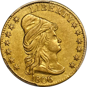 image for: 1806/5 Capped Bust Right Quarter Eagle. BD-2. Rarity-5+. Stars 7x6. AU Details--Cleaned (PCGS).