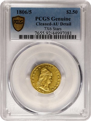 image for: 1806/5 Capped Bust Right Quarter Eagle. BD-2. Rarity-5+. Stars 7x6. AU Details--Cleaned (PCGS).