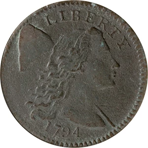 image for: 1794 Liberty Cap Cent. S-60. Rarity-3+. Head of 1794. VF-30 Details--Corroded, Rim Damaged (ANACS). OH.