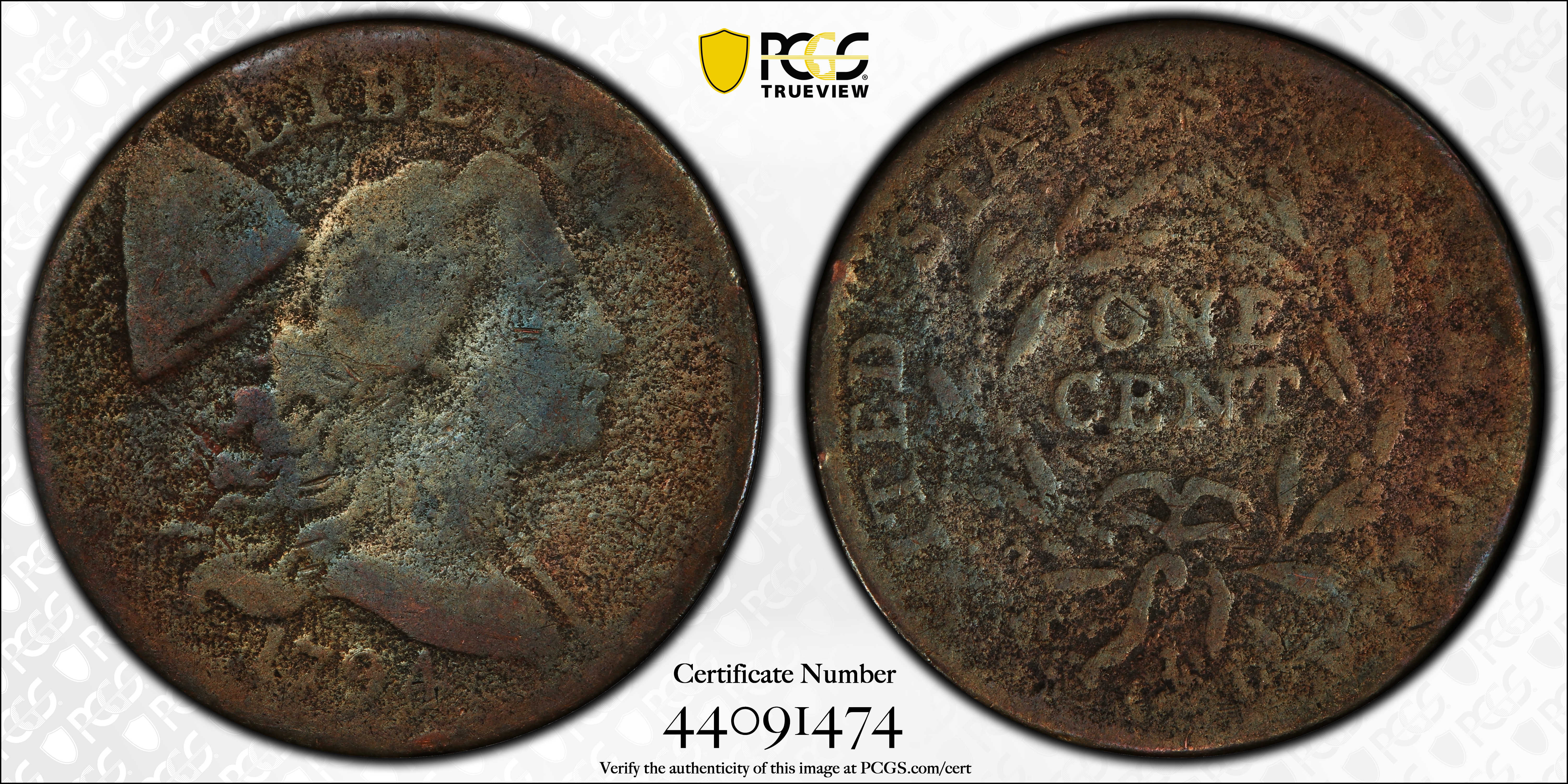 image for: 1794 Liberty Cap Cent. S-55. Rarity-2. Head of 1794, Large Berries. VG Details--Environmental Damage (PCGS).