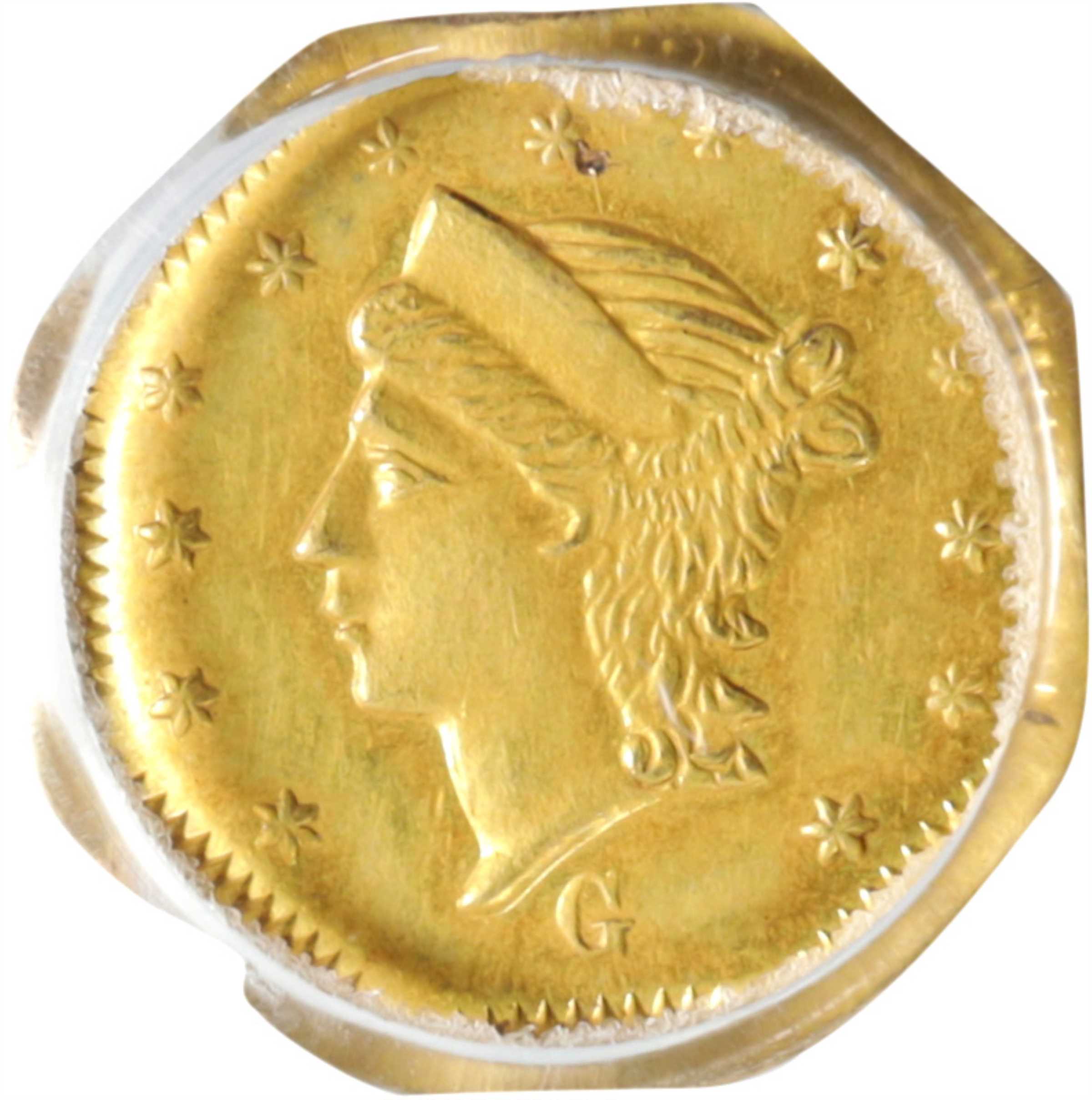 image for: 1868-G Octagonal 25 Cents. BG-745. Rarity-6-. Liberty Head. Unc Details--Cleaned (PCGS).