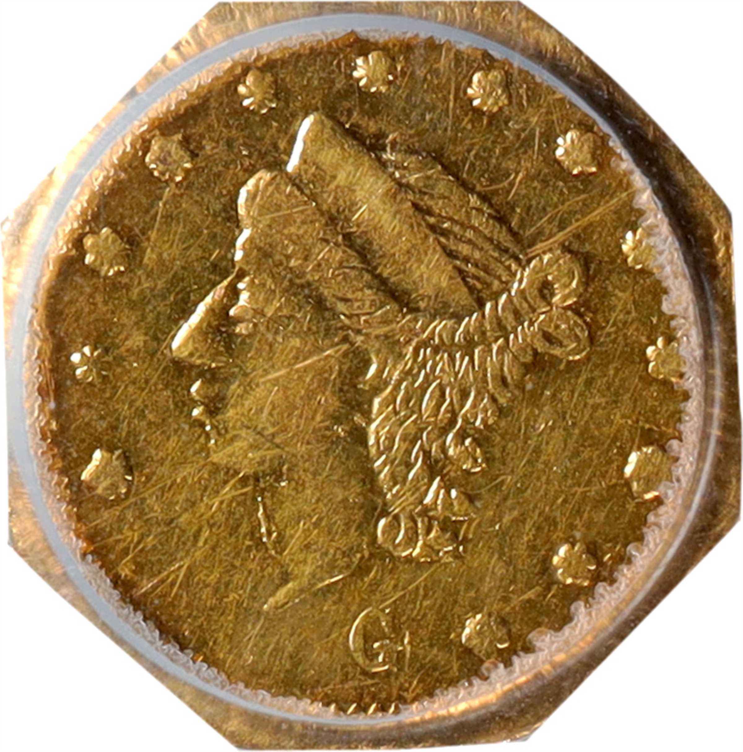 image for: 1869-G Octagonal 25 Cents. BG-751. Rarity-4+. Liberty Head. AU Details--Scratch (PCGS).