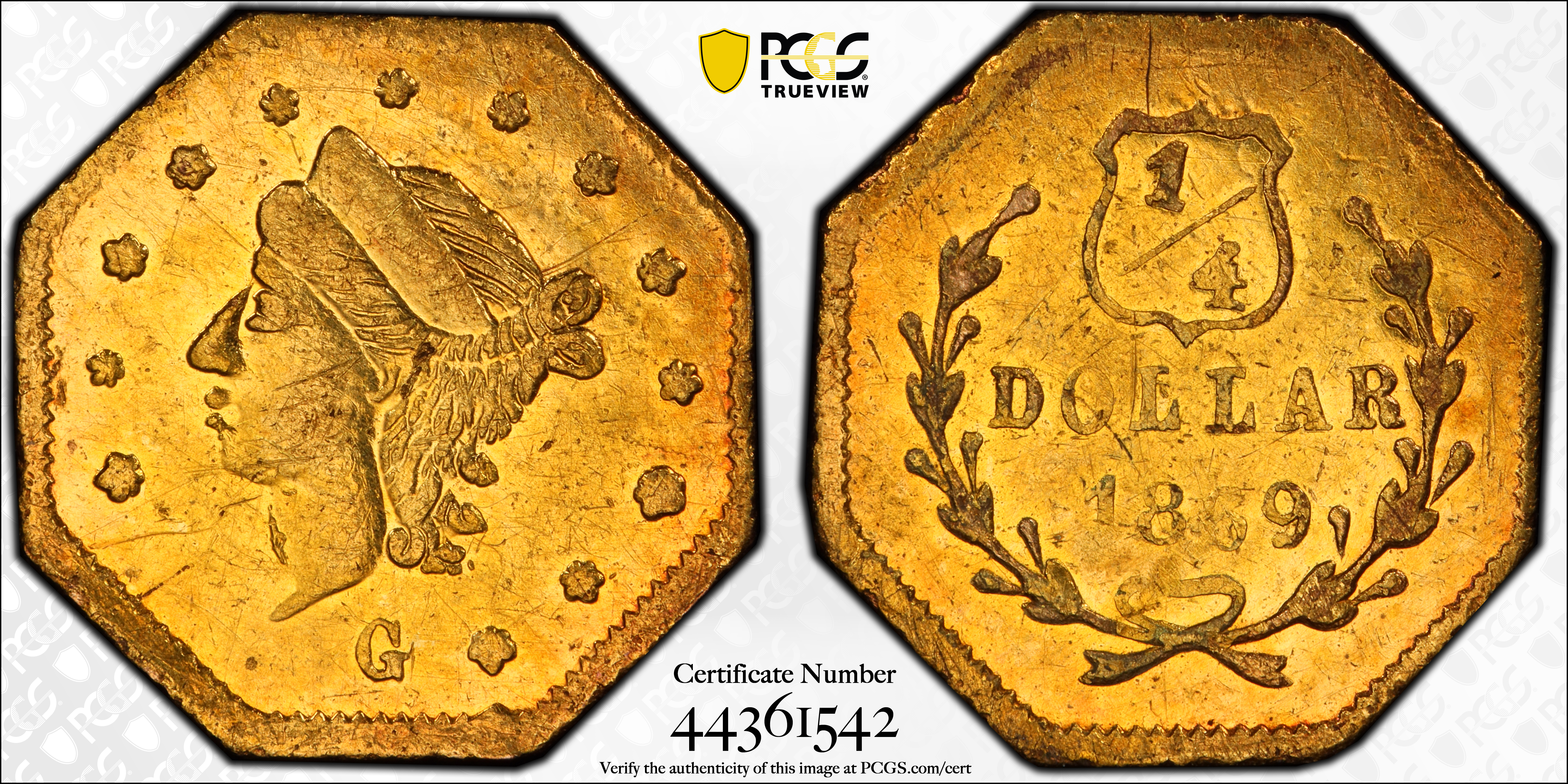 image for: 1869-G Octagonal 25 Cents. BG-751. Rarity-4+. Liberty Head. AU Details--Scratch (PCGS).