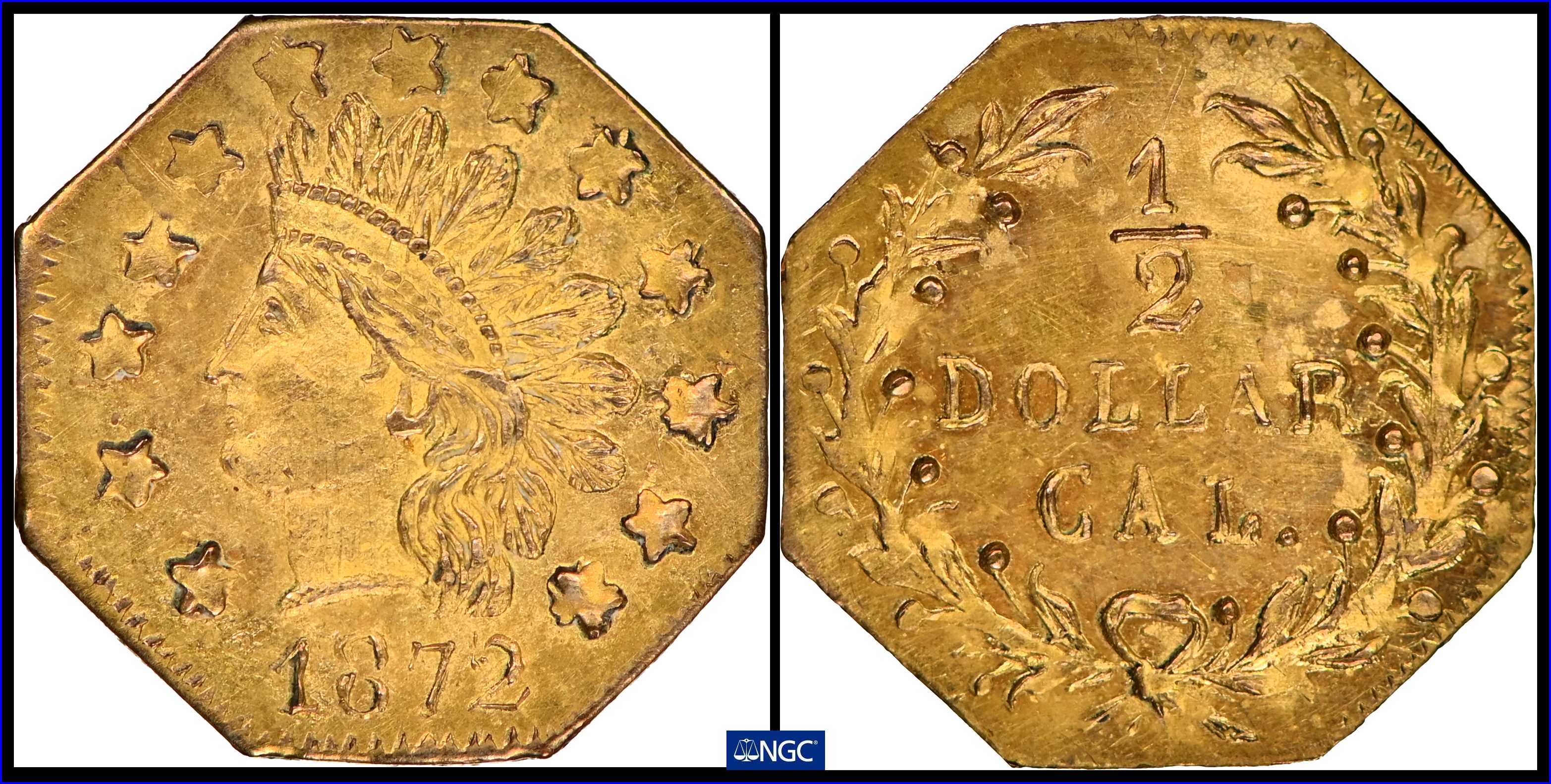 image for: 1872 Octagonal 50 Cents. BG-939. Rarity-5-. Indian Head. Unc Details--Bent (NGC).