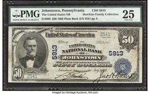 image for: Johnstown, PA - $50 1902 Plain Back Fr. 683 The United States National Bank Ch. # 5913 PMG Very Fine 25....