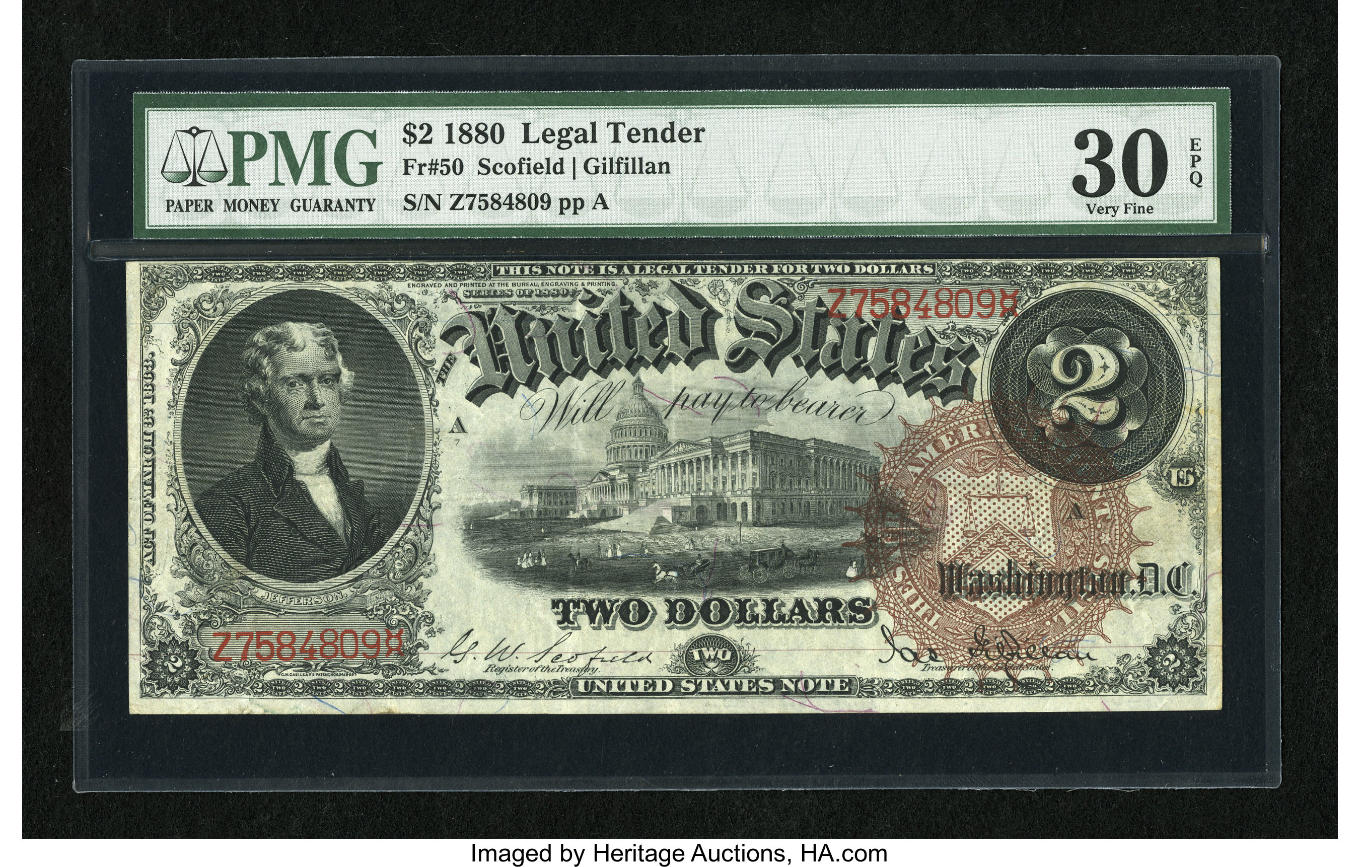 image for: Fr. 50 $2 1880 Legal Tender PMG Very Fine 30 EPQ.