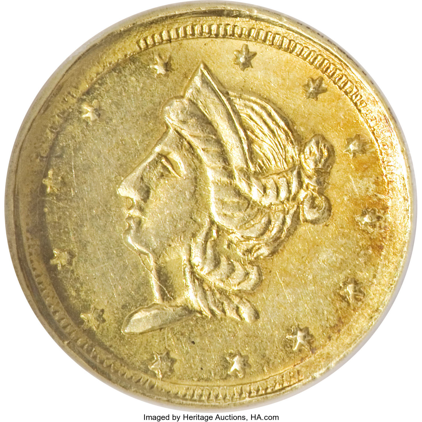 image for: 1854 50C Liberty Round 50 Cents, BG-436, R.6--Bent--NCS. Unc Details....