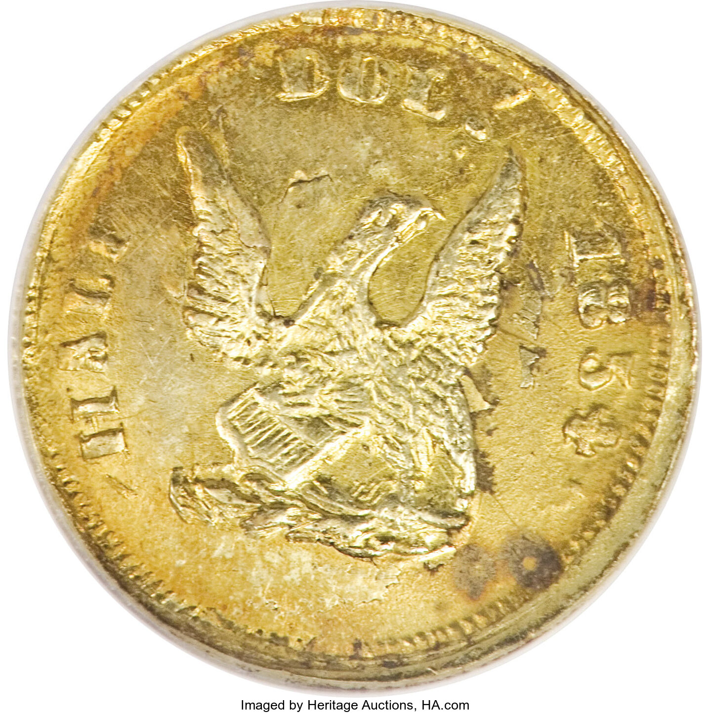 image for: 1854 50C Liberty Round 50 Cents, BG-436, R.6--Bent--NCS. Unc Details....