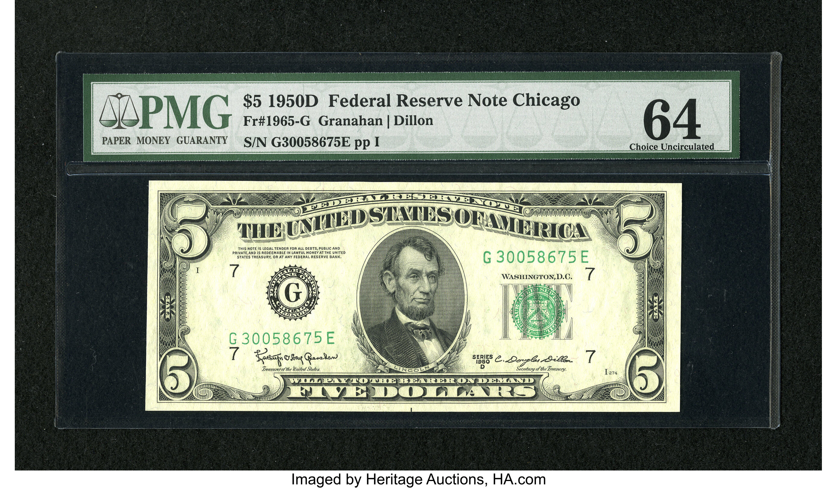image for: Fr. 1965-G $5 1950D Federal Reserve Note. PMG Choice Uncirculated 64....