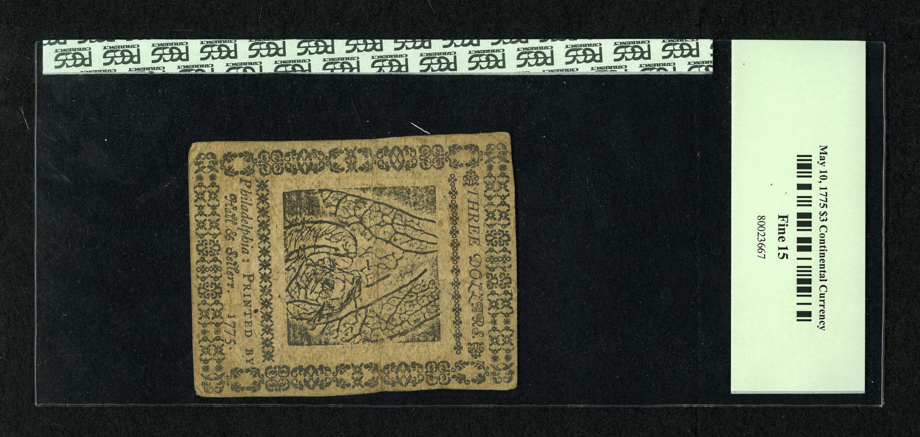 image for: Continental Currency May 10, 1775 $3 PCGS Fine 15....