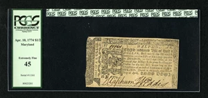 image for: Maryland April 10, 1774 $1/2 PCGS Extremely Fine 45....