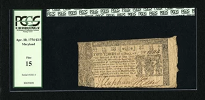 image for: Maryland April 10, 1774 $2/3 PCGS Fine 15....