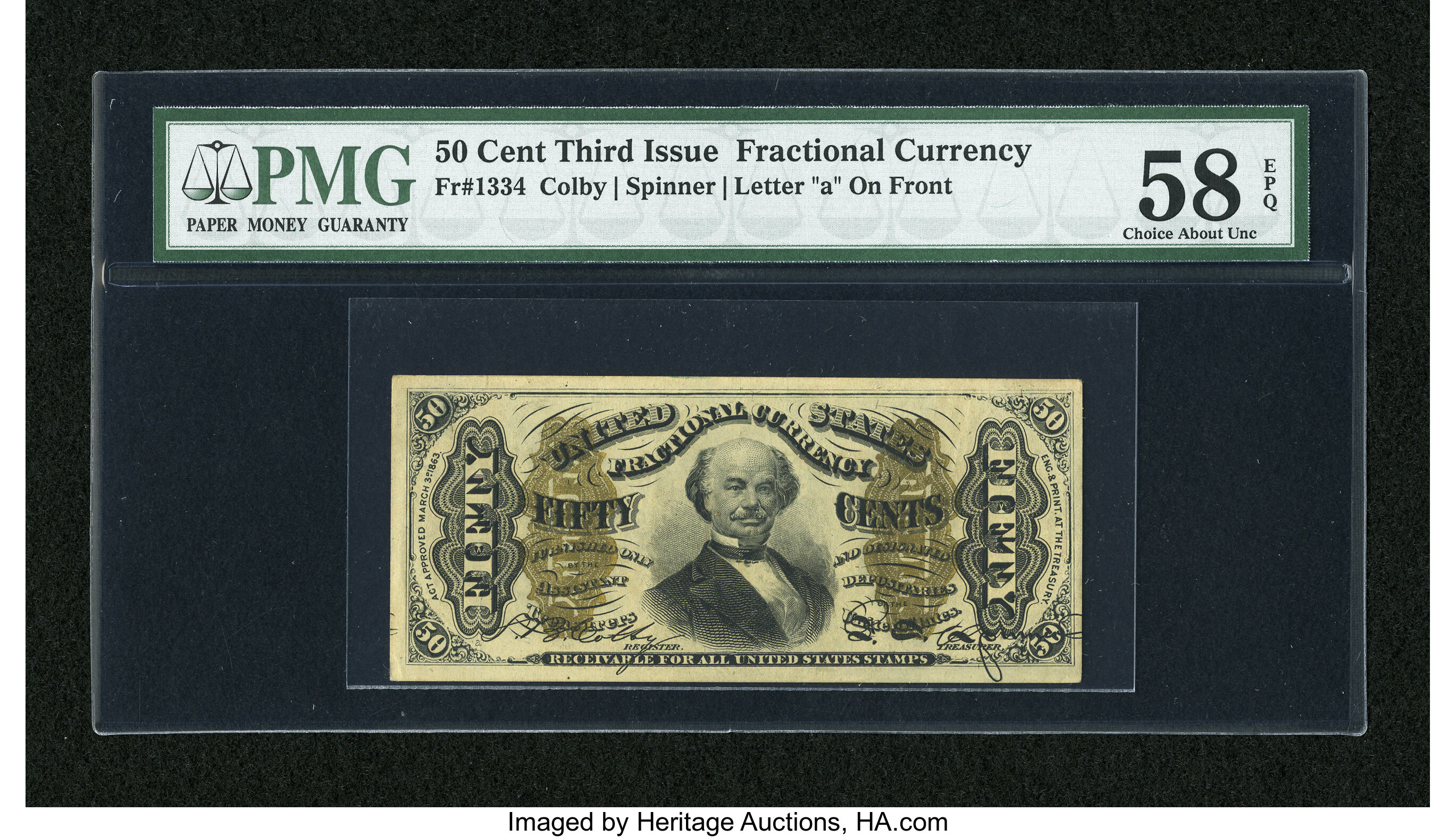 image for: Fr. 1334 50c Third Issue Spinner PMG Choice About Unc 58 EPQ....