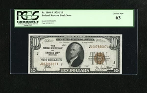 image for: Fr. 1860-J $10 1929 Federal Reserve Bank Note. PCGS Choice New 63....