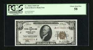 image for: Fr. 1860-J $10 1929 Federal Reserve Bank Note. PCGS Choice About New 58....