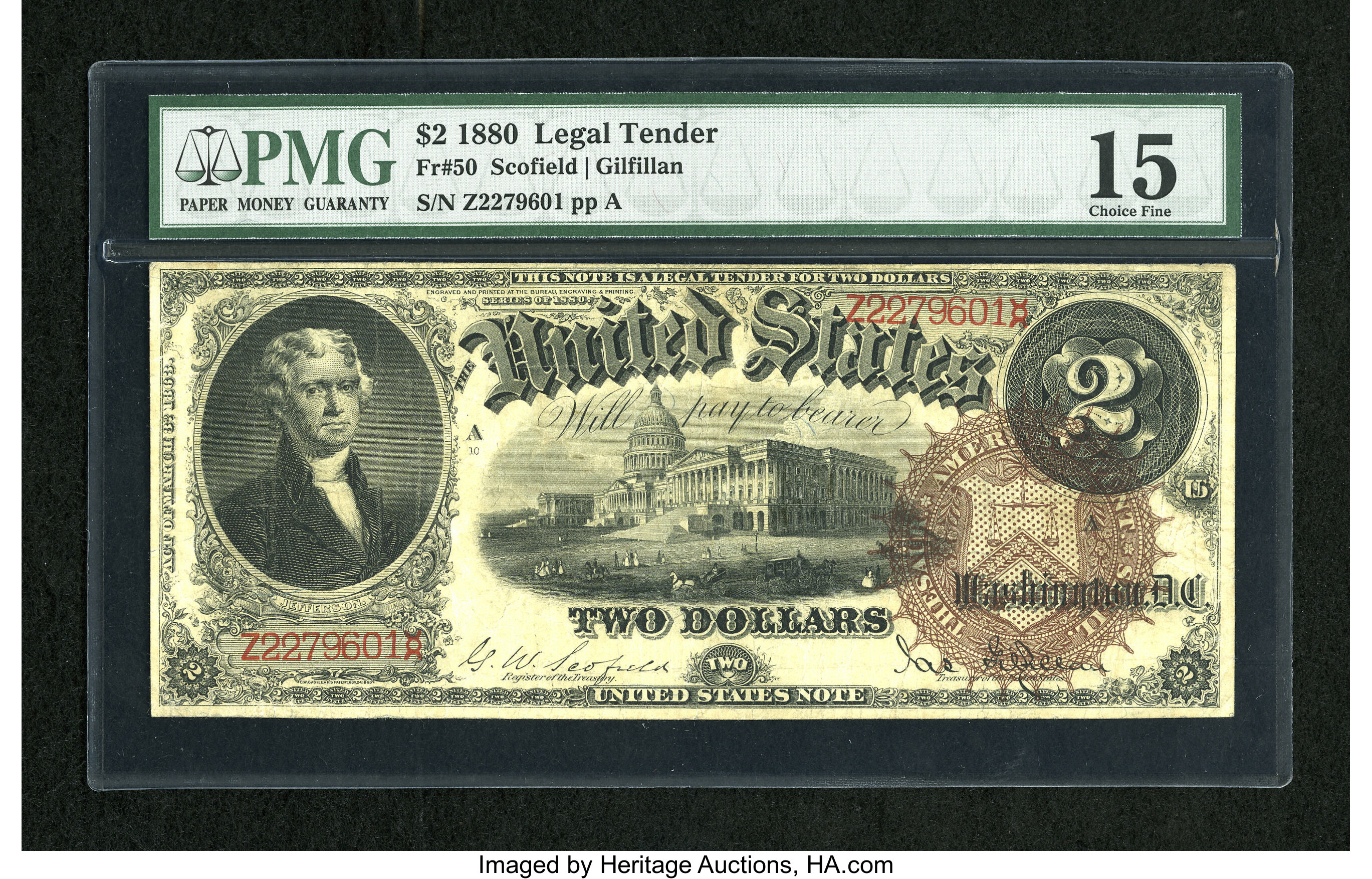 image for: Fr. 50 $2 1880 Legal Tender PMG Choice Fine 15.