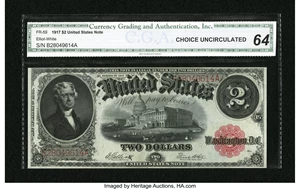 image for: Fr. 59 $2 1917 Mule Legal Tender CGA Choice Uncirculated 64....