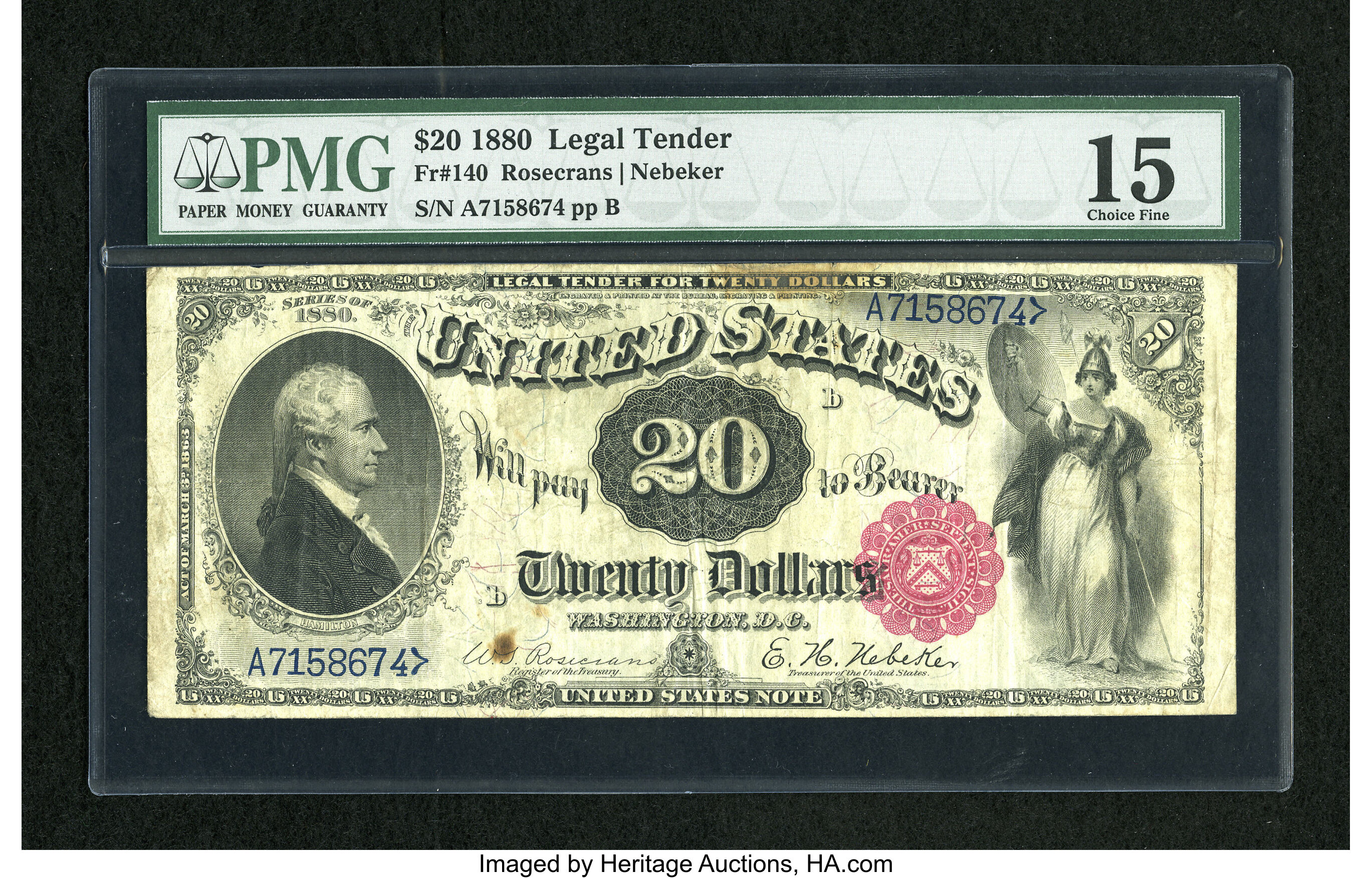 image for: Fr. 140 $20 1880 Legal Tender PMG Choice Fine 15....